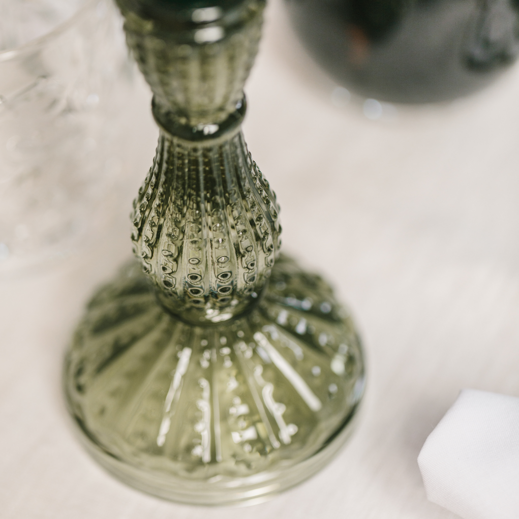 Medium Olive Green Glass Candle Holder