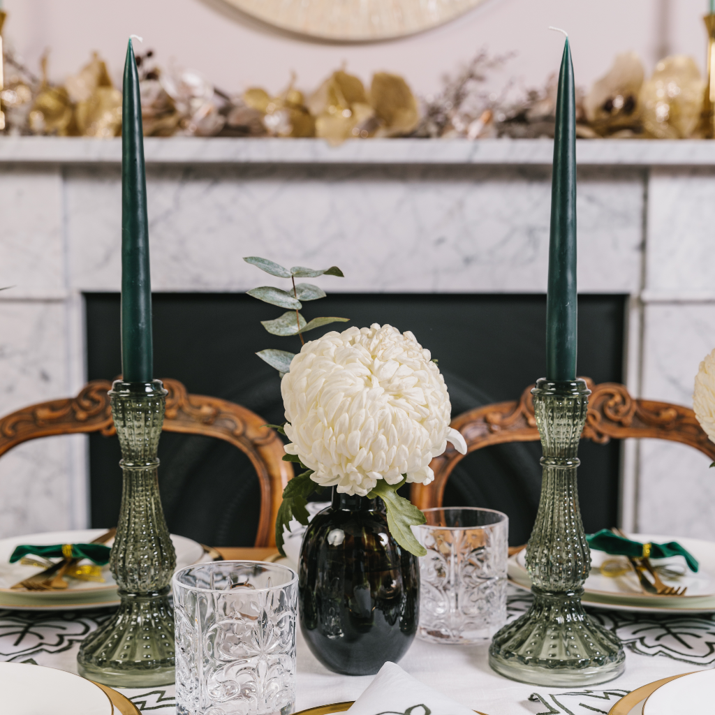Large Olive Green Glass Candle Holder