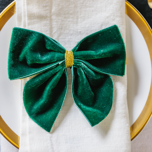 Forest Green Velvet Napkin Bows (Set of Two)