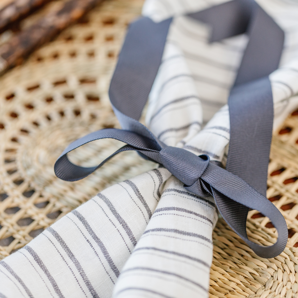 Grey Striped Linen Napkins (Set of Two)
