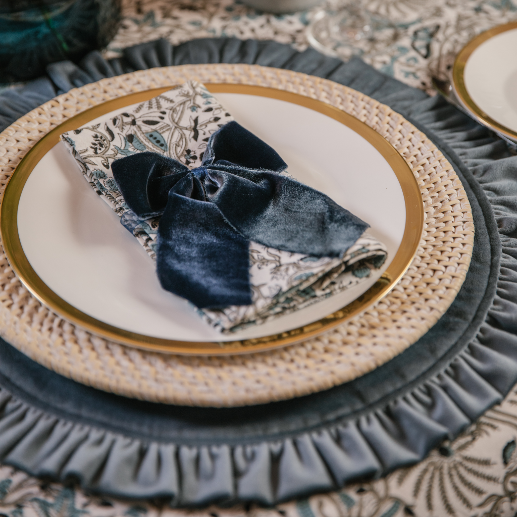 Bourbon Blue Velvet Ruffle Placemat