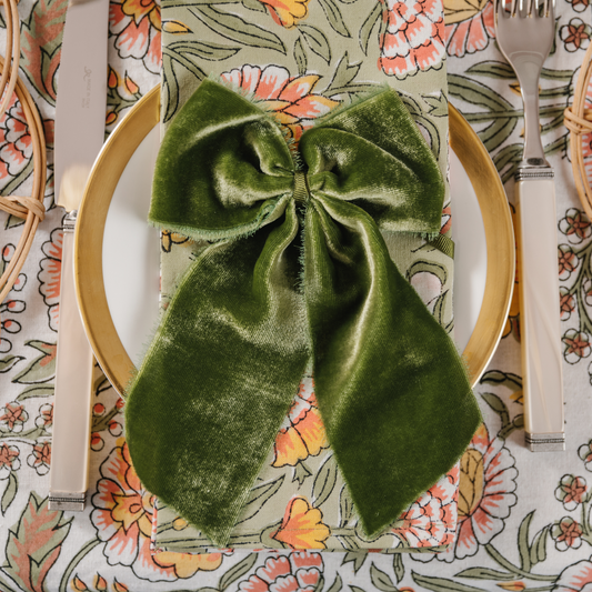 Moss Green Velvet Napkin Bows (Set of Two)