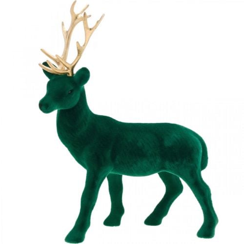 Large flocked green stag with gold antlers